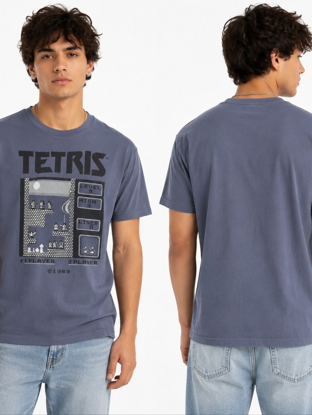Tetris 1989 Retro Graphic T Shirt Blue Licensed Gaming Tee Men’s Medium